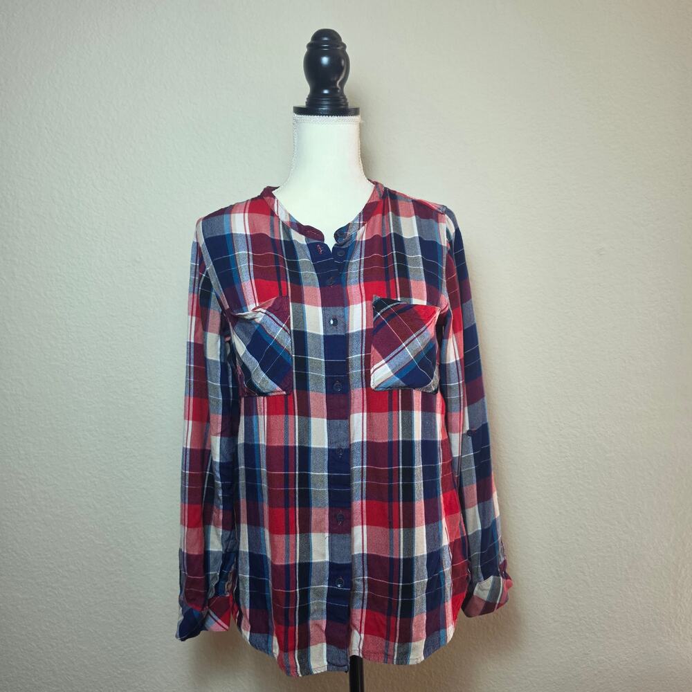 C&C Multicolor Flannel Plaid Blouse Large